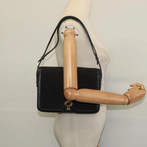 GUCCI Micro GG Canvas Shoulder Bag Suede Navy Gold Auth 139521 - Picture 1 of 15
